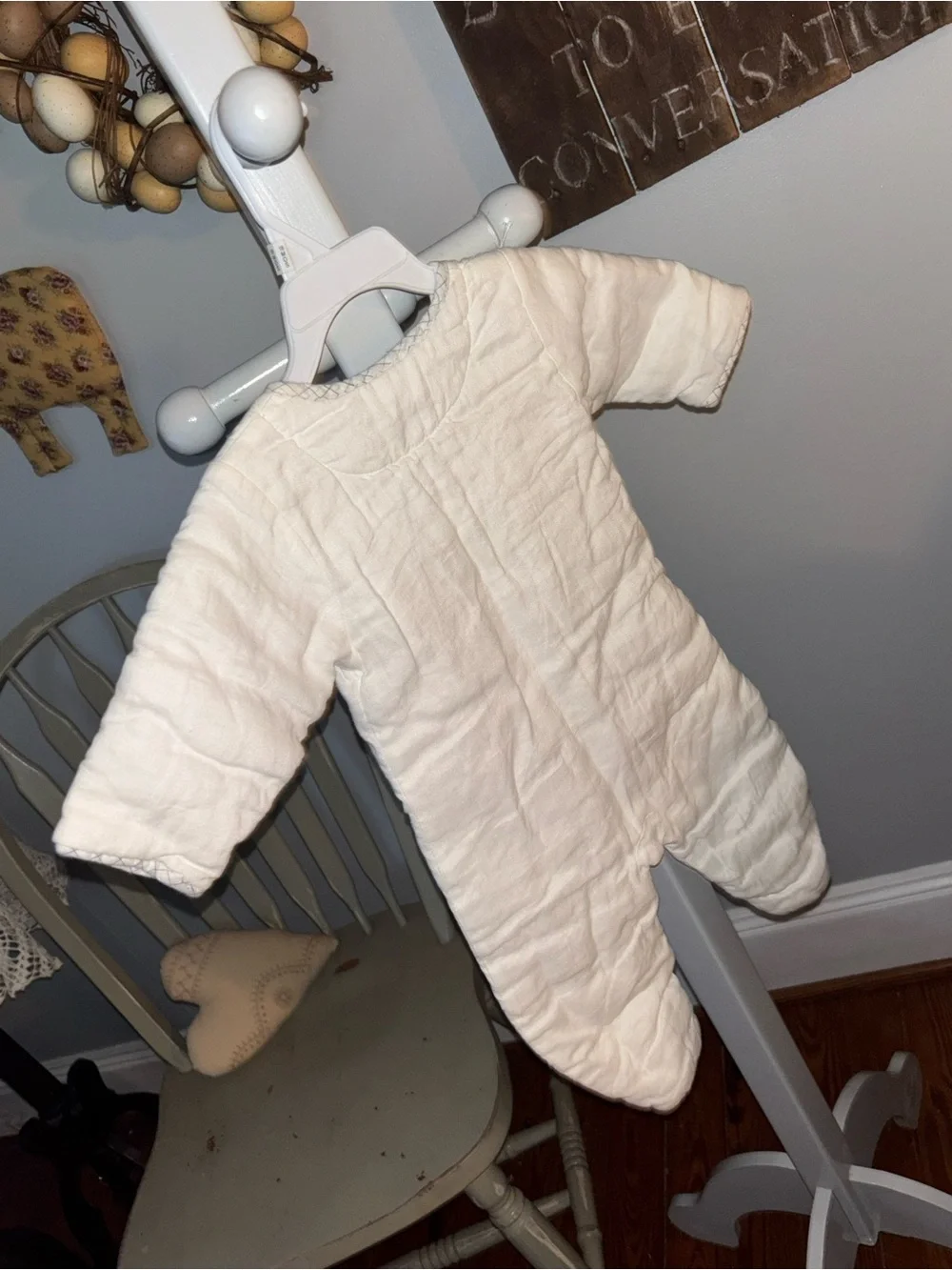 Baby gap  3-6 mos White Cotton Baby Sleep Sack Romper with Pink Trim